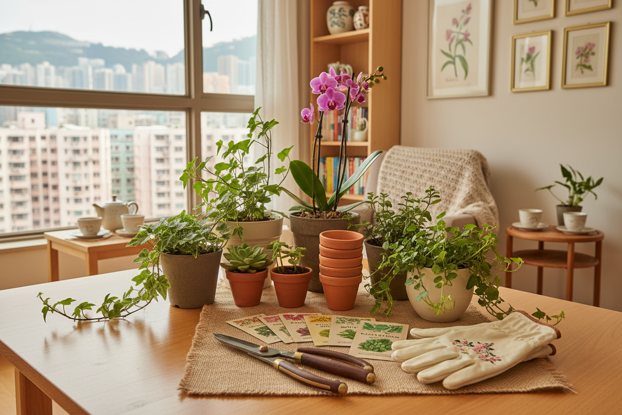 使用在香港住宅環境中使用的室內種植禮物與手工園藝剪刀